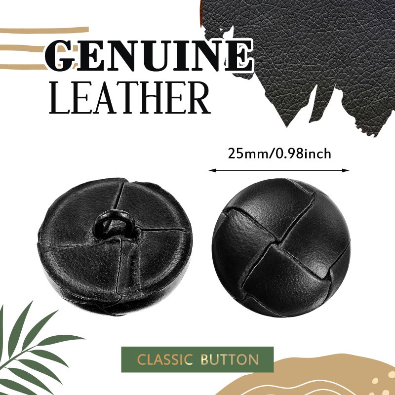 Knitgrip 12 Pcs Black 25 mm Genuine Leather Cover Buttons Football Buttons with Shank Sew for Clothes Dress Coats Jackets Sweaters Blazers Jeans Handicrafts Fall Sewing Accessories - Image 2