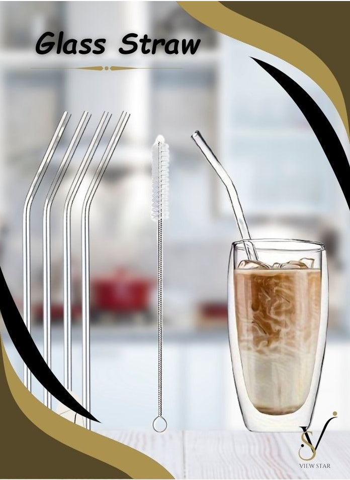 VIEW STAR Viewstar 7 Pieces Reusable Glass Straw Set with Cleaning Brush - 6 Durable Eco-Friendly Drinking Straws and 1 Straw Cleaner for Smoothies, Cocktails, and Beverages - 6 x Straws, 1 x Brush  - Image 1