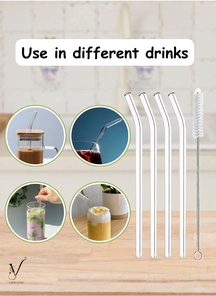 VIEW STAR Viewstar 7 Pieces Reusable Glass Straw Set with Cleaning Brush - 6 Durable Eco-Friendly Drinking Straws and 1 Straw Cleaner for Smoothies, Cocktails, and Beverages - 6 x Straws, 1 x Brush  - Image 2