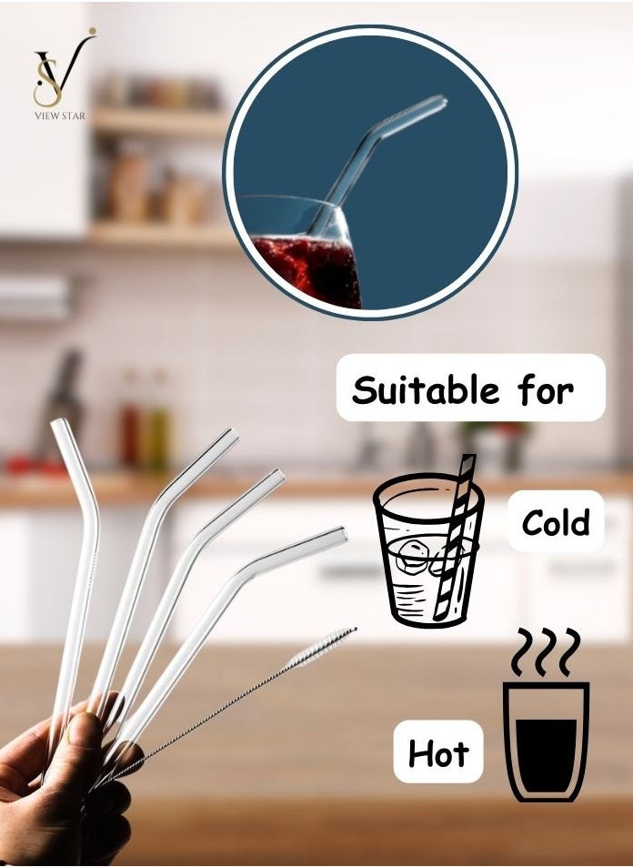 VIEW STAR Viewstar 7 Pieces Reusable Glass Straw Set with Cleaning Brush - 6 Durable Eco-Friendly Drinking Straws and 1 Straw Cleaner for Smoothies, Cocktails, and Beverages - 6 x Straws, 1 x Brush  - Image 4