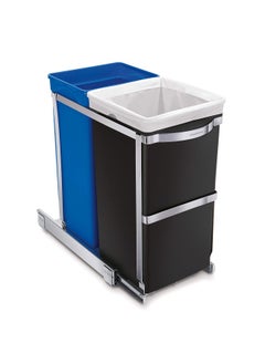 simplehuman سلة إعادة تدوير و سلة قمامة قابلة للسحب أسفل خزانة المطبخ بسعة 35 لترًا و 9.3 جالونًا  - Image 1