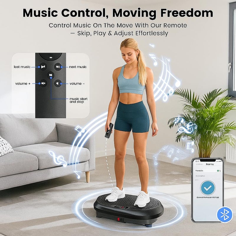 HVX Vibration Plate Exercise Machine, Vibrating Fitness Platform for Lymphatic Drainage, Full Body Shaker Workout Equipment, Bluetooth Power Shaping Vibrate Plate, Board Sport for Home Exercise Gym, Black - Image 2