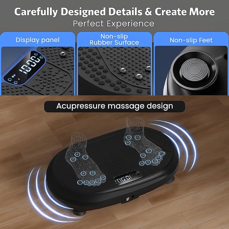 HVX Vibration Plate Exercise Machine, Vibrating Fitness Platform for Lymphatic Drainage, Full Body Shaker Workout Equipment, Bluetooth Power Shaping Vibrate Plate, Board Sport for Home Exercise Gym, Black - Image 3