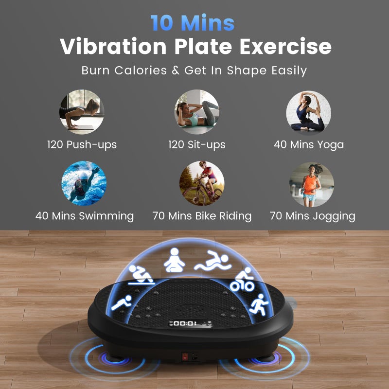 HVX Vibration Plate Exercise Machine, Vibrating Fitness Platform for Lymphatic Drainage, Full Body Shaker Workout Equipment, Bluetooth Power Shaping Vibrate Plate, Board Sport for Home Exercise Gym, Black - Image 4