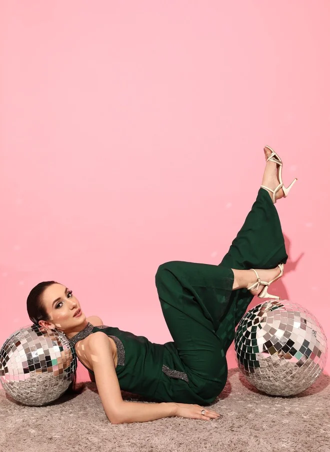 STREET 9 Green Embellished Basic Jumpsuit for Women