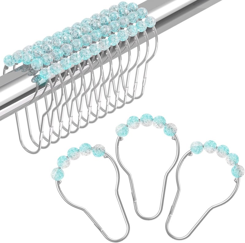 Amazer Shower Curtain Rings, Decorative Shower Curtain Hooks, Shower Curtain Hooks, Rustproof Stainless Steel Shower Hooks for Bathroom Shower Curtain-Set of 12, Ice Blue - Image 1