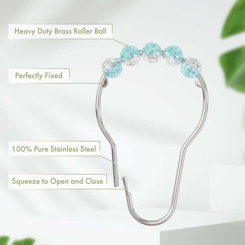 Amazer Shower Curtain Rings, Decorative Shower Curtain Hooks, Shower Curtain Hooks, Rustproof Stainless Steel Shower Hooks for Bathroom Shower Curtain-Set of 12, Ice Blue - Image 4