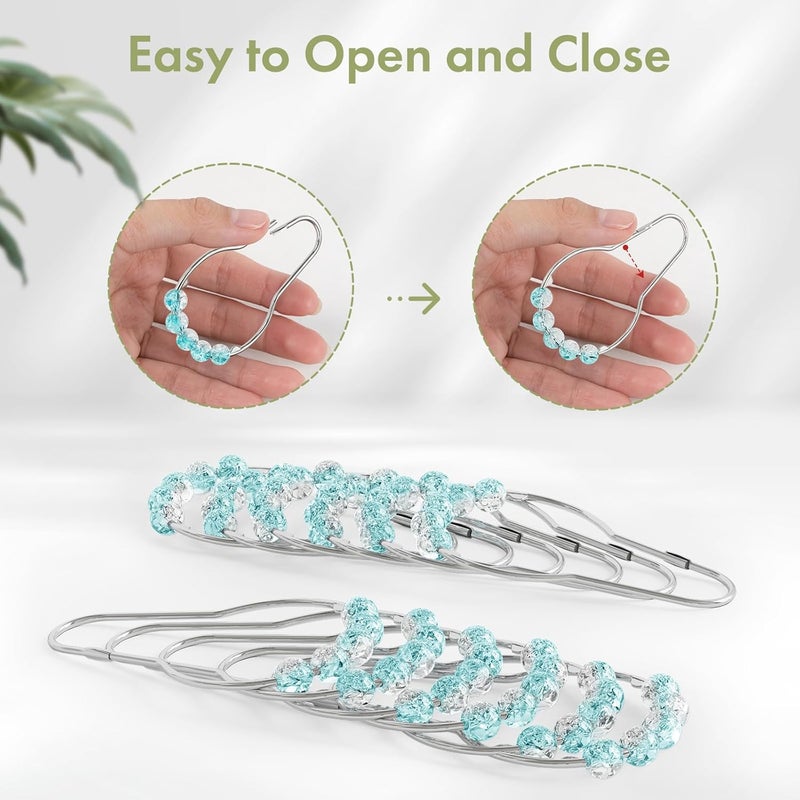 Amazer Shower Curtain Rings, Decorative Shower Curtain Hooks, Shower Curtain Hooks, Rustproof Stainless Steel Shower Hooks for Bathroom Shower Curtain-Set of 12, Ice Blue - Image 5