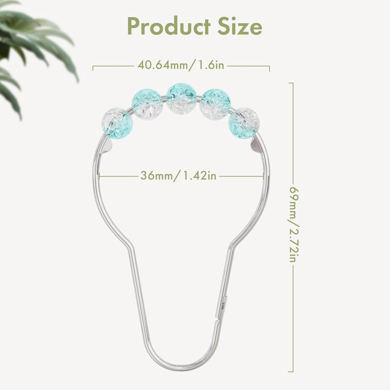 Amazer Shower Curtain Rings, Decorative Shower Curtain Hooks, Shower Curtain Hooks, Rustproof Stainless Steel Shower Hooks for Bathroom Shower Curtain-Set of 12, Ice Blue - Image 3