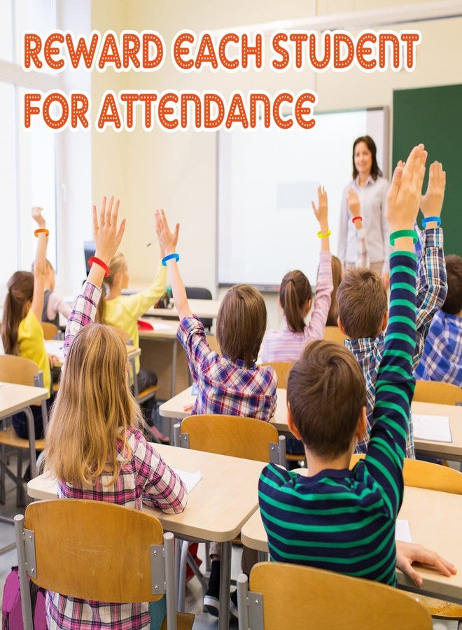 Sureio Perfect Attendance Silicone Bracelets Colored Rubber Bracelets Silicone Wristbands Bulk Rubber Wrist Bands for Student Employee Awards Teacher Kid Company School Classroom Office Gift (100) - Image 2