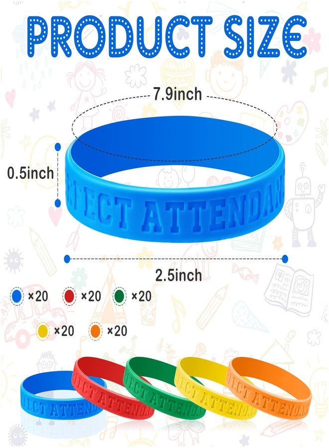 Sureio Perfect Attendance Silicone Bracelets Colored Rubber Bracelets Silicone Wristbands Bulk Rubber Wrist Bands for Student Employee Awards Teacher Kid Company School Classroom Office Gift (100) - Image 3