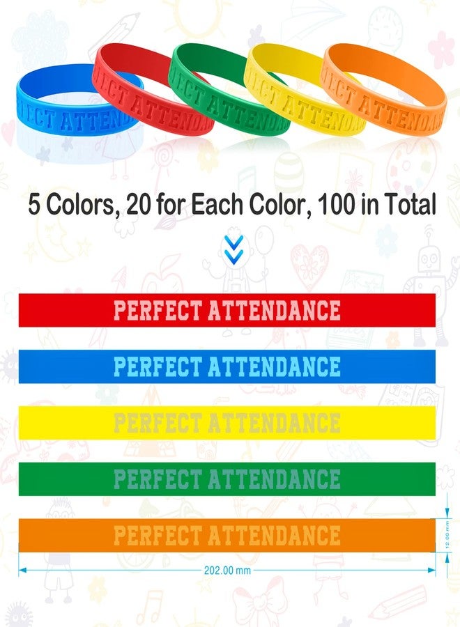 Sureio Perfect Attendance Silicone Bracelets Colored Rubber Bracelets Silicone Wristbands Bulk Rubber Wrist Bands for Student Employee Awards Teacher Kid Company School Classroom Office Gift (100) - Image 5