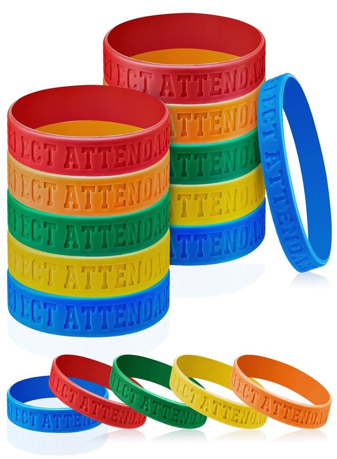Sureio Perfect Attendance Silicone Bracelets Colored Rubber Bracelets Silicone Wristbands Bulk Rubber Wrist Bands for Student Employee Awards Teacher Kid Company School Classroom Office Gift (100) - Image 1