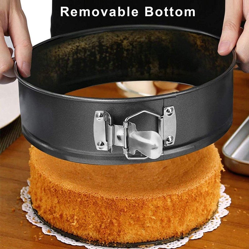 Mingcao 9 Inch Springform Pan, Nonstick Cake Pan, Heavy Duty Cheesecake Pan, Ice-Cream Cake Pan, 2 in 1 with Removable Bottom and Quick-Release Latch with Oven Baking Cake -Gray - Image 5