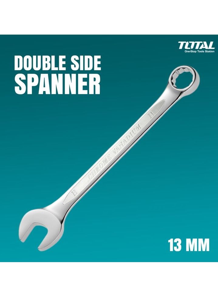 TOTAL Double Side Spanner Combination Ring & Open End Spanner Chrome Vanadium 1 Pcs, Size 13 TCSPA131 - Image 1