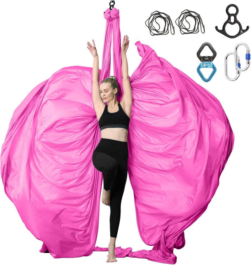 SKYPHAROS Aerial Silks Yoga Swing Set - 9/11 Yards Aerial Yoga Hammock Kit Anti-Gravity Flying for Fitness, Low/Non Stretch Nylon Tricot Fabric Hardware Included for Dance - Image 1
