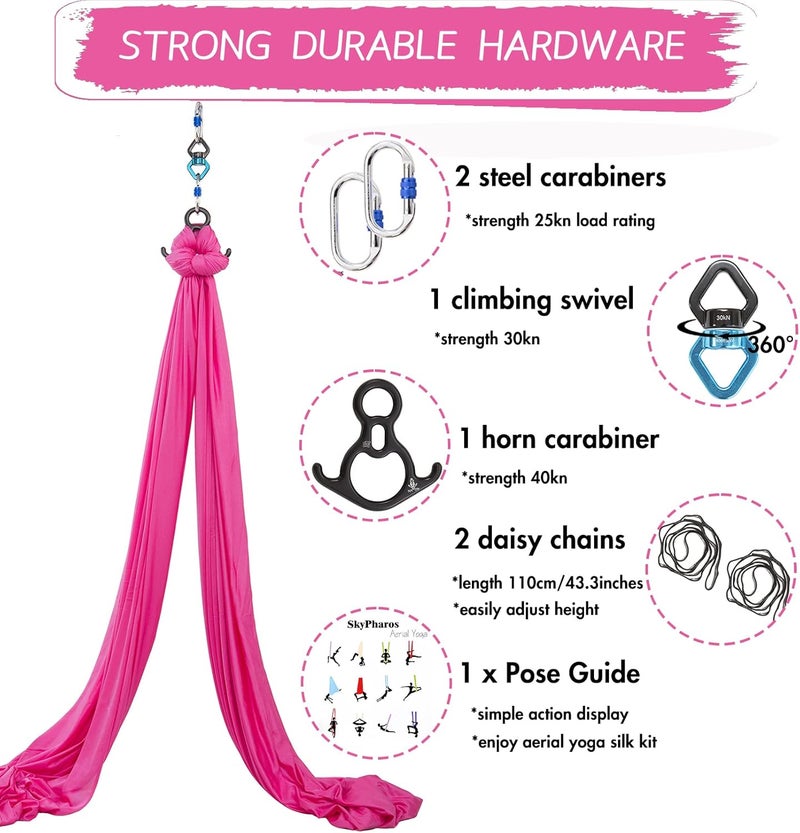 SKYPHAROS Aerial Silks Yoga Swing Set - 9/11 Yards Aerial Yoga Hammock Kit Anti-Gravity Flying for Fitness, Low/Non Stretch Nylon Tricot Fabric Hardware Included for Dance - Image 2