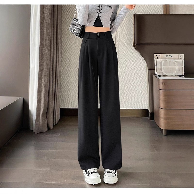 Women'S Slimming High-Waist Narrow Wide-Leg Pants For High-Level Vertical Straight Creamy-White Casual Pants - Image 2