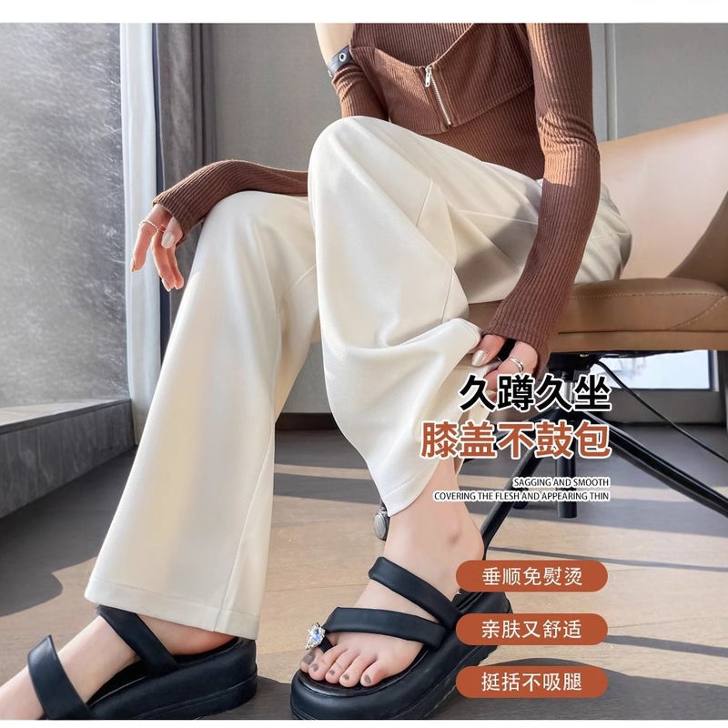 Women'S Slimming High-Waist Narrow Wide-Leg Pants For High-Level Vertical Straight Creamy-White Casual Pants - Image 4