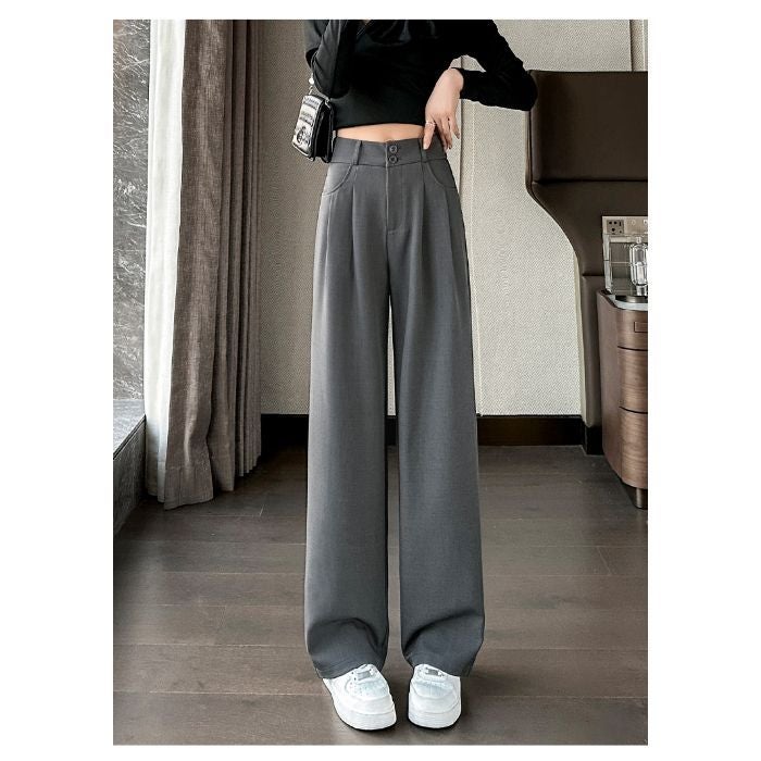 Women'S Slimming High-Waist Narrow Wide-Leg Pants For High-Level Vertical Straight Creamy-White Casual Pants - Image 1