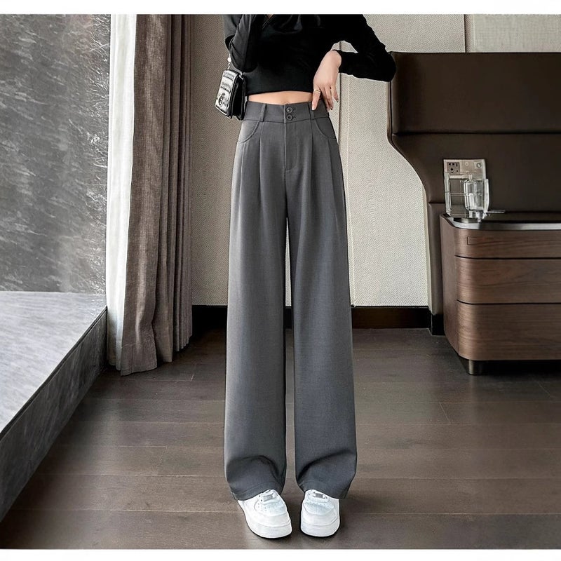 Women'S Slimming High-Waist Narrow Wide-Leg Pants For High-Level Vertical Straight Creamy-White Casual Pants - Image 5