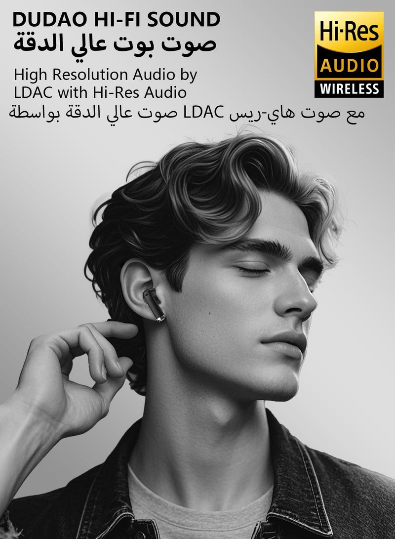 DUDAO U8 TWS Wireless Earbuds, Comfortable Lightweight Fit, Ultra-Light Invisible Design, 13mm Dynamic Driver, Bluetooth 5.3, Ultra-Low Latency, 50H Battery Life – Black - Image 4