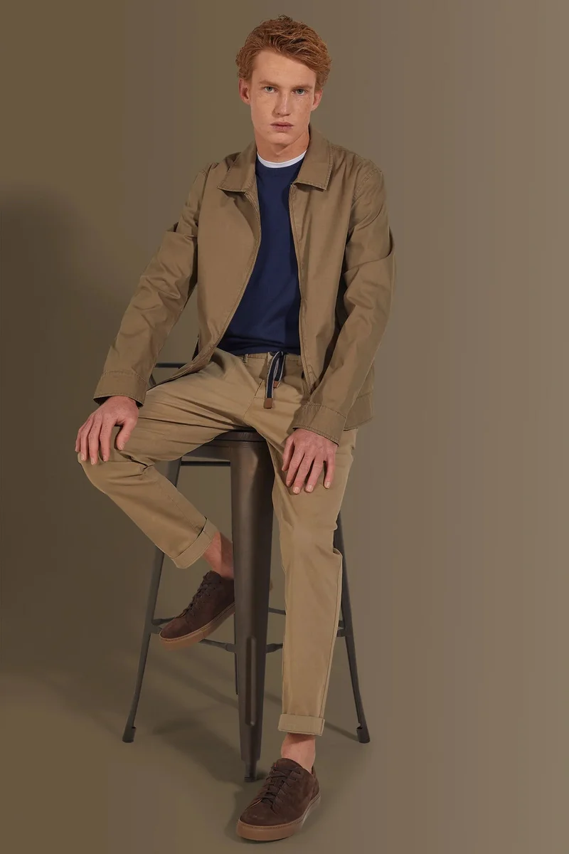 دوبل غانغر Trousers with elastic on waist and laces - Beige