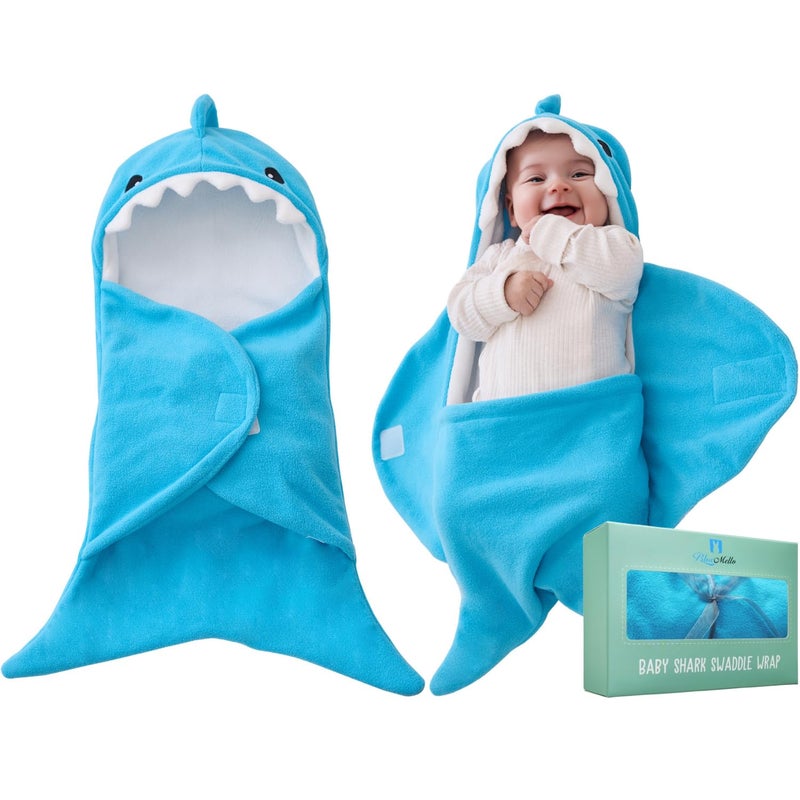 BlueMello Baby Shark Swaddle Blanket | Ultra-Soft Wearable Essential for Infants 0-6 Months | Adorable Shark Receiving Swaddling Wrap for Newborn Boy | Perfect Baby Girl Shower Gift for Baby Registry - Image 1