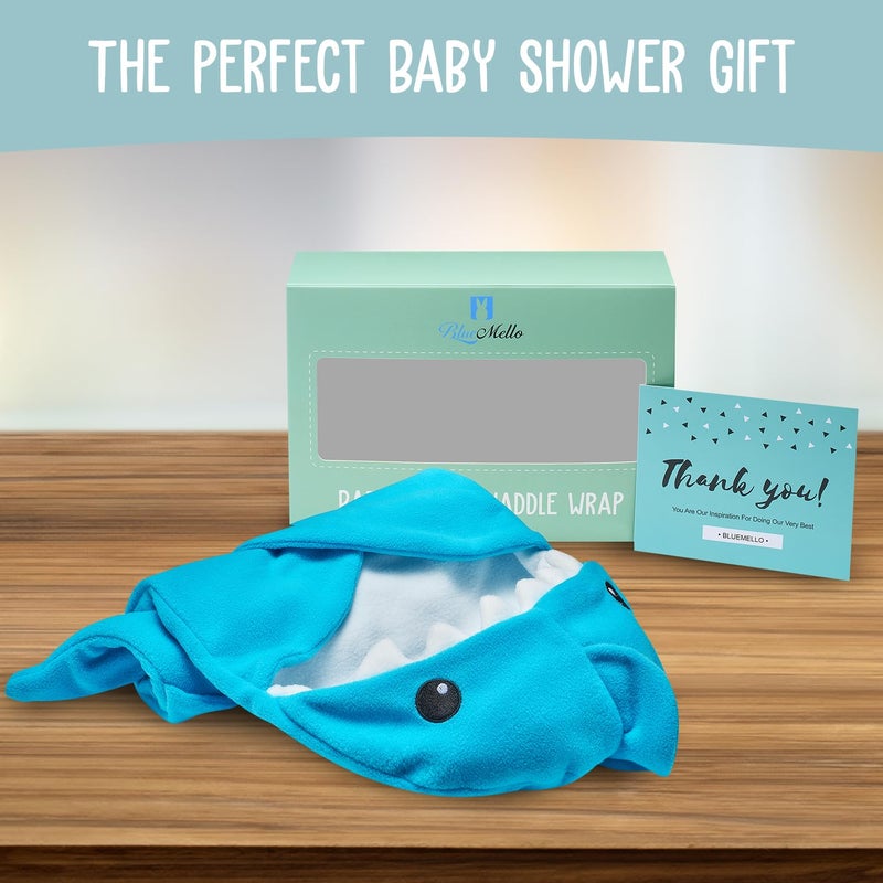 BlueMello Baby Shark Swaddle Blanket | Ultra-Soft Wearable Essential for Infants 0-6 Months | Adorable Shark Receiving Swaddling Wrap for Newborn Boy | Perfect Baby Girl Shower Gift for Baby Registry - Image 5