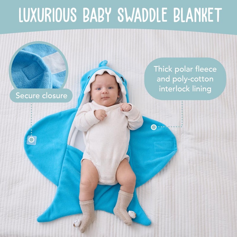 BlueMello Baby Shark Swaddle Blanket | Ultra-Soft Wearable Essential for Infants 0-6 Months | Adorable Shark Receiving Swaddling Wrap for Newborn Boy | Perfect Baby Girl Shower Gift for Baby Registry - Image 3