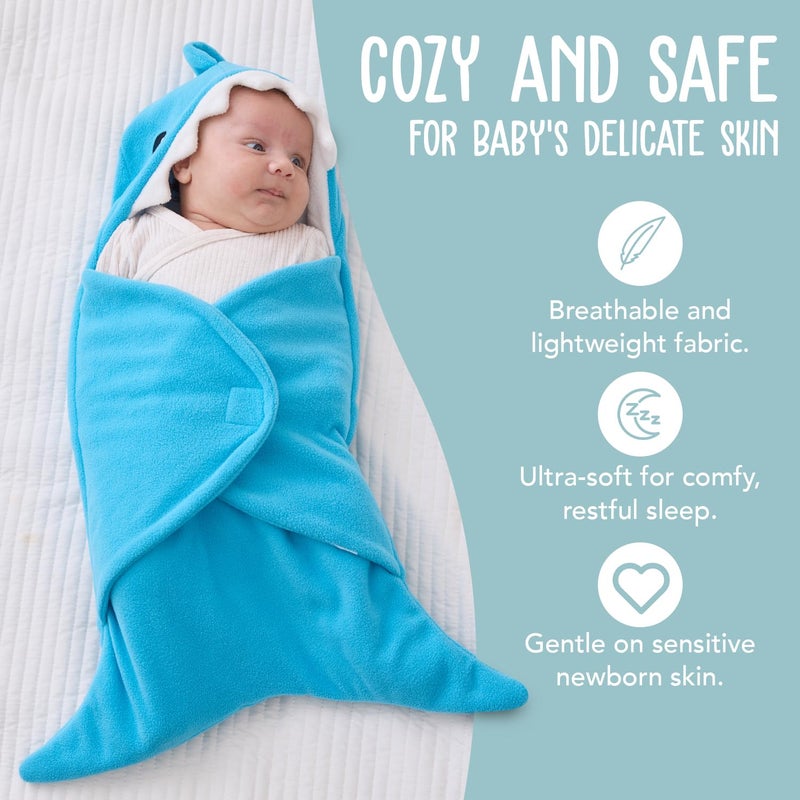 BlueMello Baby Shark Swaddle Blanket | Ultra-Soft Wearable Essential for Infants 0-6 Months | Adorable Shark Receiving Swaddling Wrap for Newborn Boy | Perfect Baby Girl Shower Gift for Baby Registry - Image 2