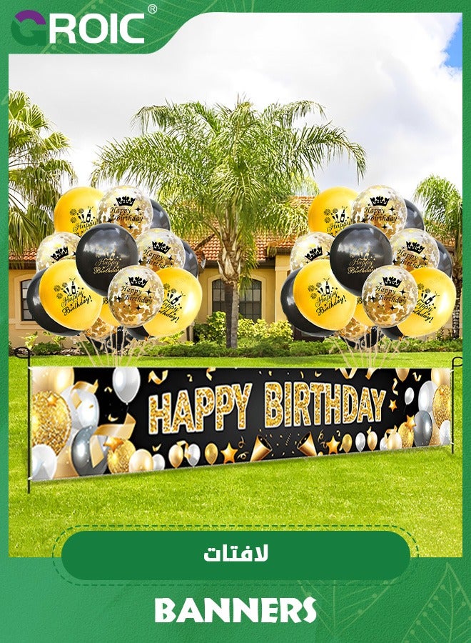 GROIC Black Gold Birthday Decoration, Black Gold Happy Birthday Yard Banner and 30Pcs Latex Balloons, Happy Birthday Decorations for Party,Happy Birthday Sign - Image 1
