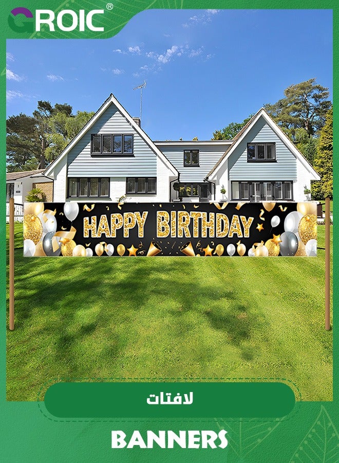 GROIC Black Gold Birthday Decoration, Black Gold Happy Birthday Yard Banner and 30Pcs Latex Balloons, Happy Birthday Decorations for Party,Happy Birthday Sign - Image 3