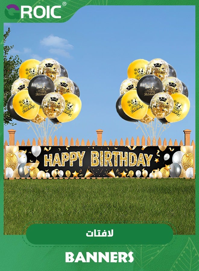 GROIC Black Gold Birthday Decoration, Black Gold Happy Birthday Yard Banner and 30Pcs Latex Balloons, Happy Birthday Decorations for Party,Happy Birthday Sign - Image 4
