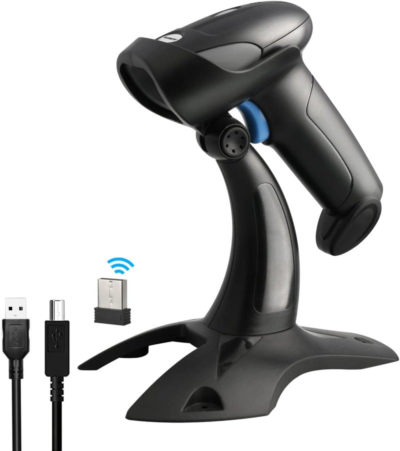 ماسح ضوئي للباركود أحادي البعد من سوميكور، اتصال لاسلكي 2.4G و USB متوافق مع ويندوز 7 10 11، قارئ باركود محمول بمستشعر CCD مع حامل (لاسلكي أحادي البعد مع قاعدة) - Image 1