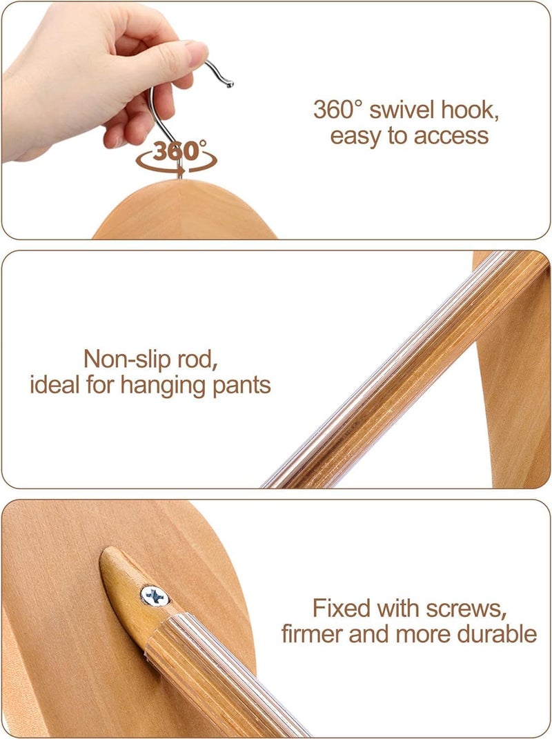 HOUSE DAY 4-Pack Wide Shoulder Wooden Hangers, Natural Suit Hangers with Non-Slip Pants Bar, Smooth Finish 360°Swivel Hook High-Grade Solid Wood Coat Hangers for Dress, Jacket, Heavy Clothes Hanger - Image 3