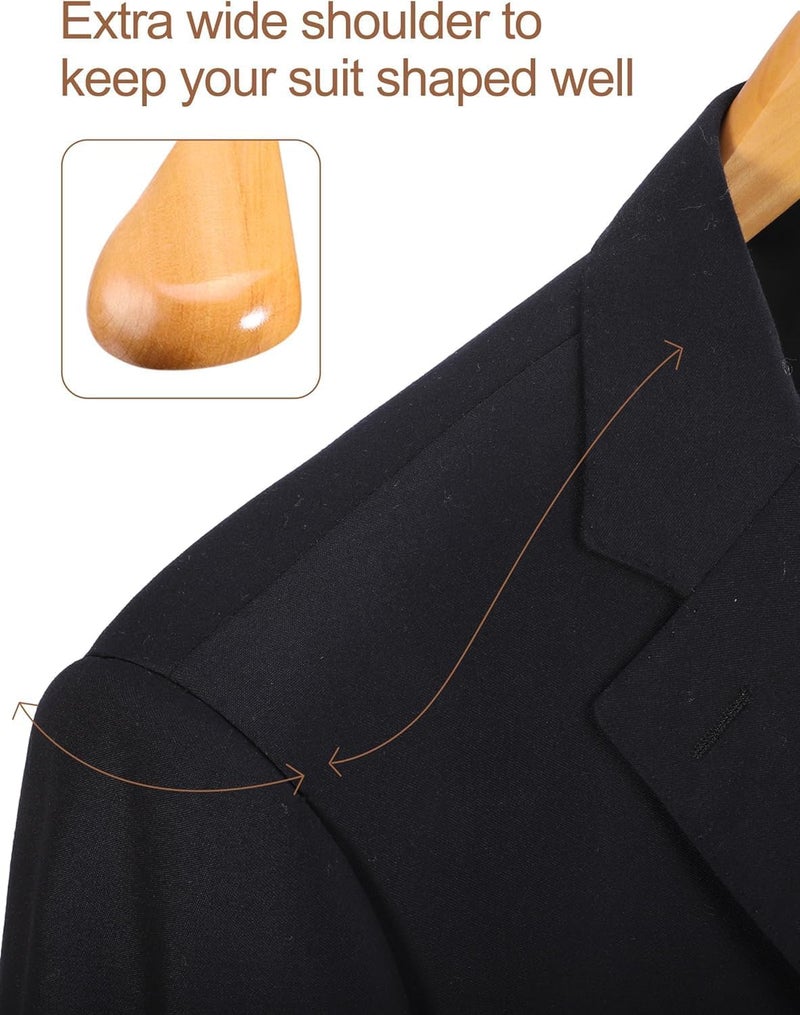 HOUSE DAY 4-Pack Wide Shoulder Wooden Hangers, Natural Suit Hangers with Non-Slip Pants Bar, Smooth Finish 360°Swivel Hook High-Grade Solid Wood Coat Hangers for Dress, Jacket, Heavy Clothes Hanger - Image 5