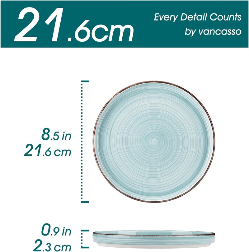 vancasso Bonita 8.5 inch Salad Plates, Ceramic Small Dinner Plates Set, Dessert Plates Set of 6, Microwave,Oven and Dishwasher Safe, Blue - Image 2