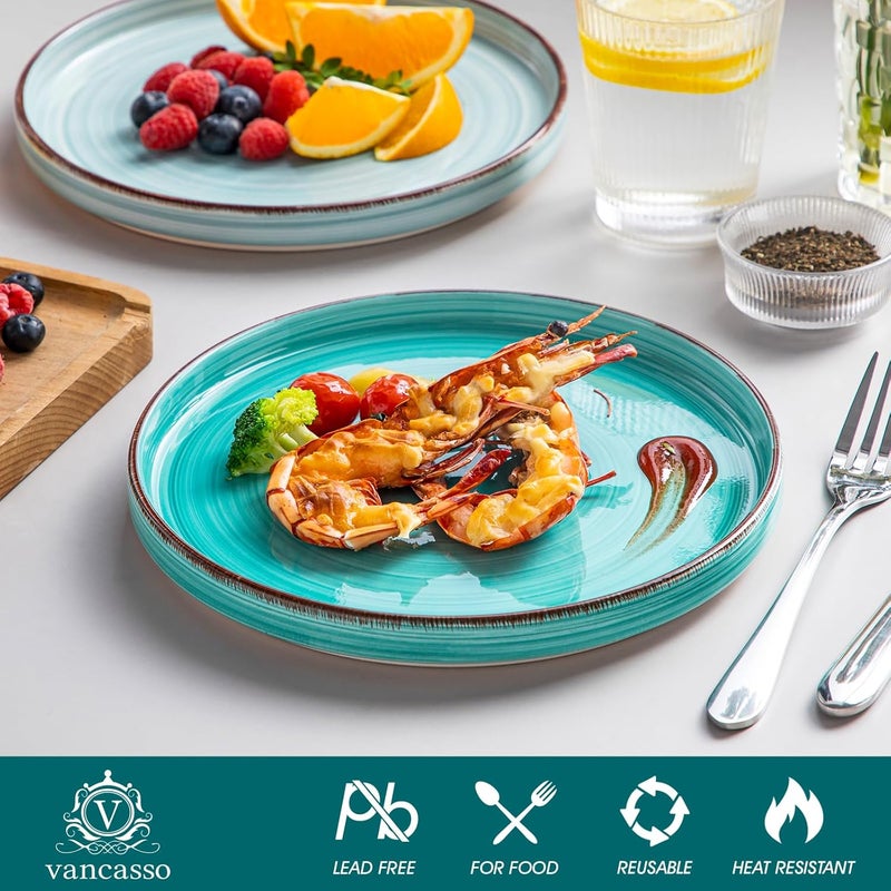 vancasso Bonita 8.5 inch Salad Plates, Ceramic Small Dinner Plates Set, Dessert Plates Set of 6, Microwave,Oven and Dishwasher Safe, Blue - Image 3