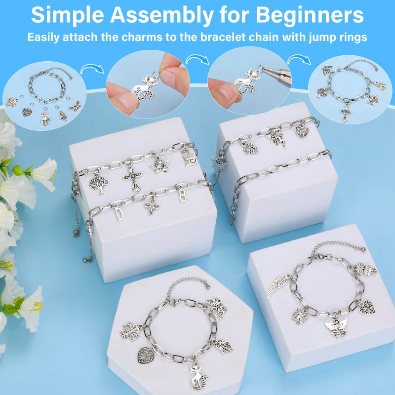 Flasoo 384 Pieces Silver Charm Bracelet Making Kit, Including Paperclip Chain Bracelets, Cross Charms, Jump Rings for DIY Bracelet Making - Image 5