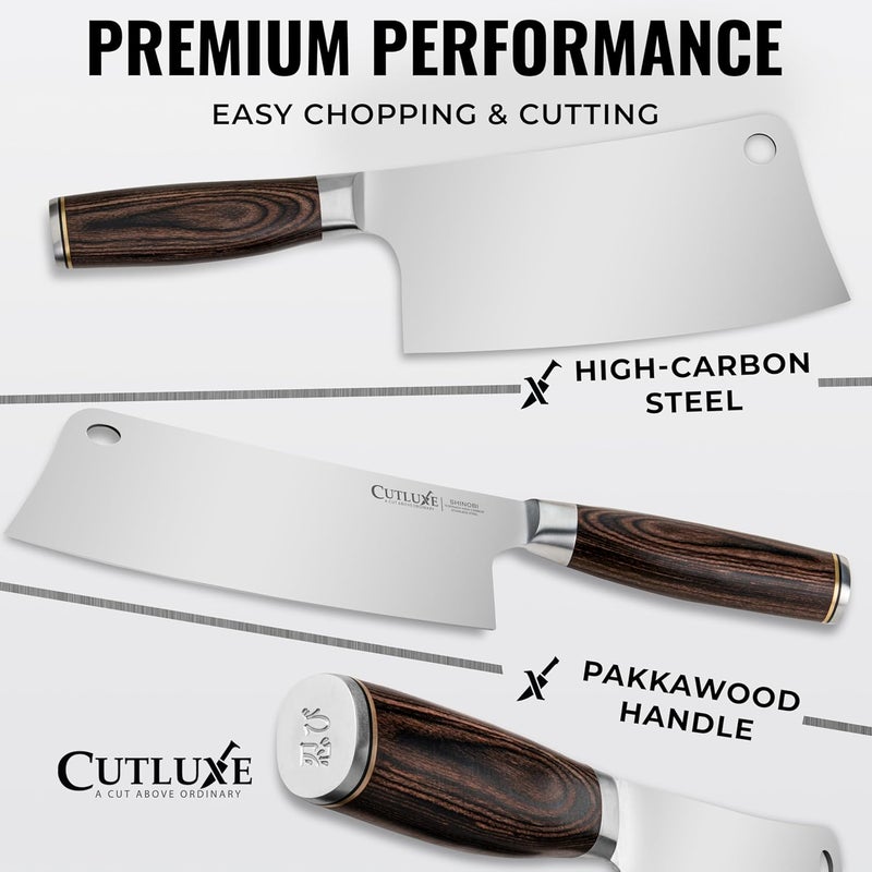 Cutluxe Meat Cleaver Knife – Ultra Sharp 7" Meat Cleaver, Butcher Knife, High Carbon Stainless Steel Blade, Full Tang Pakkawood Handle – Shinobi Series - Image 2