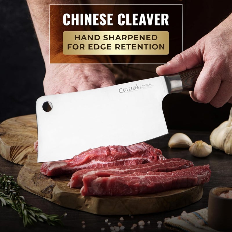 Cutluxe Meat Cleaver Knife – Ultra Sharp 7" Meat Cleaver, Butcher Knife, High Carbon Stainless Steel Blade, Full Tang Pakkawood Handle – Shinobi Series - Image 3