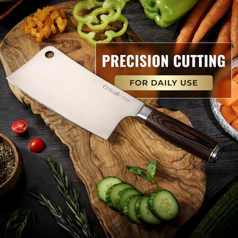 Cutluxe Meat Cleaver Knife – Ultra Sharp 7" Meat Cleaver, Butcher Knife, High Carbon Stainless Steel Blade, Full Tang Pakkawood Handle – Shinobi Series - Image 5