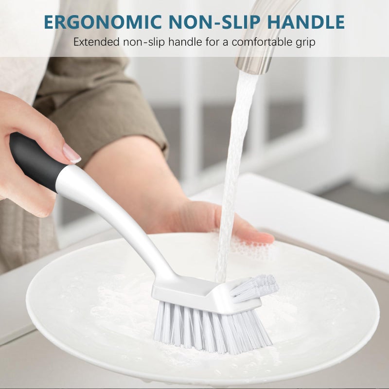 Setsail Dish Brush Set Of 3 With Bottle Brush Dish Scrub Brush With Long Handle Deep Cleaning Handle Brush With Scraper Tip For Kitchen Sink Dishes Bottle Cup Pot And Pans Tile Lines Black - Image 5