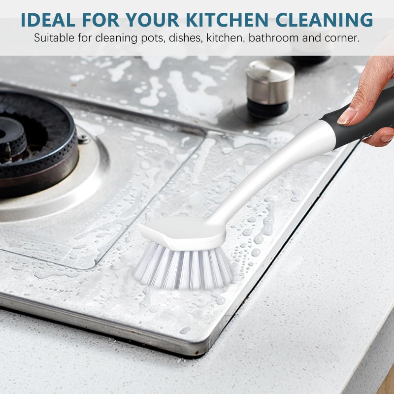 Setsail Dish Brush Set Of 3 With Bottle Brush Dish Scrub Brush With Long Handle Deep Cleaning Handle Brush With Scraper Tip For Kitchen Sink Dishes Bottle Cup Pot And Pans Tile Lines Black - Image 3