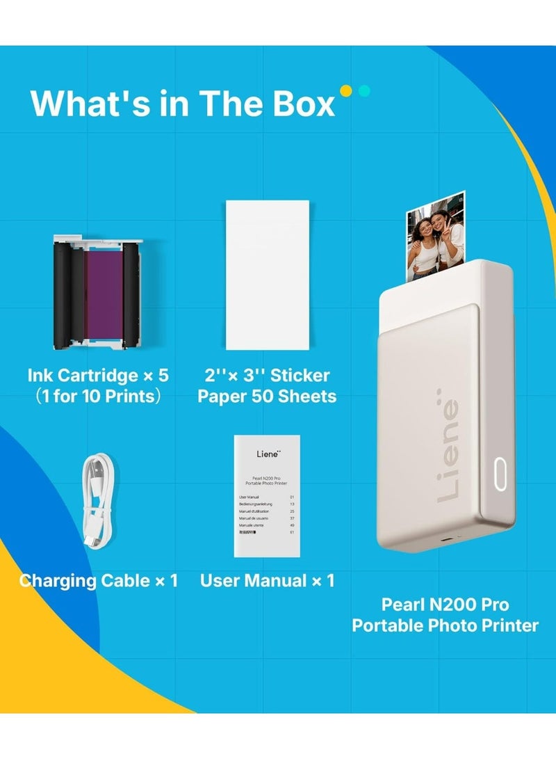 Liene N200 Pro Portable Photo Printer Golden 2x3 Inch – Bluetooth Instant Photo & Sticker Printer with 50 Photo Sheets, Compatible with iPhone & Android - Image 2