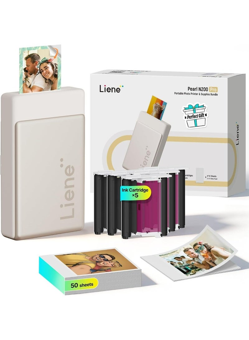Liene N200 Pro Portable Photo Printer Golden 2x3 Inch – Bluetooth Instant Photo & Sticker Printer with 50 Photo Sheets, Compatible with iPhone & Android - Image 1