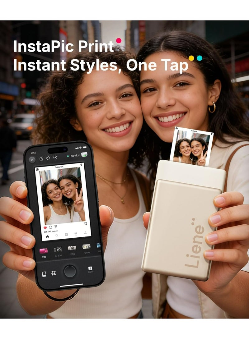 Liene N200 Pro Portable Photo Printer Golden 2x3 Inch – Bluetooth Instant Photo & Sticker Printer with 50 Photo Sheets, Compatible with iPhone & Android - Image 5