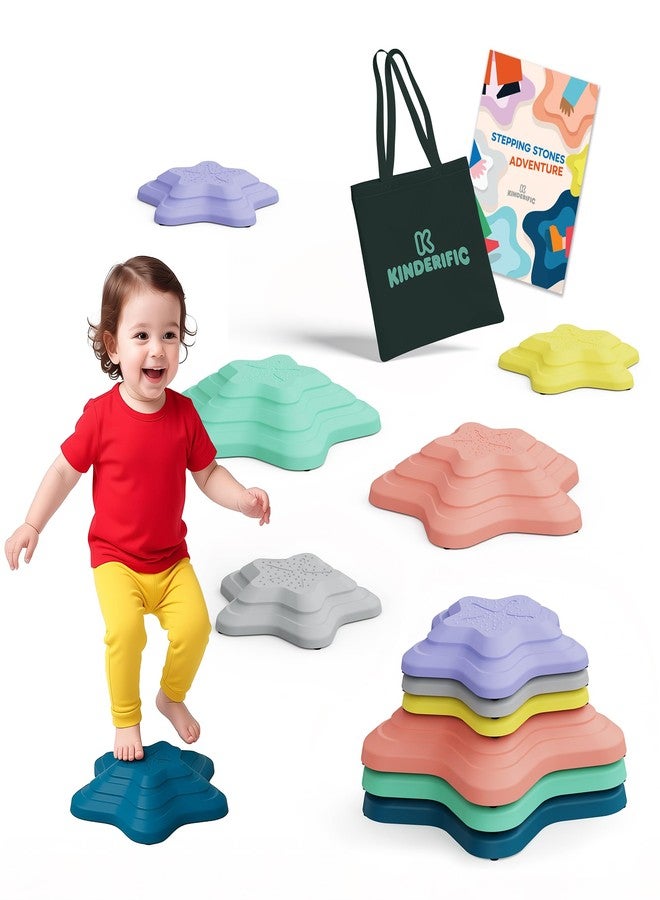 Kinderific Stepping Stones for Kids and Toddlers, 6 Star-Shaped Balance Stones, Sensory Play Toy for Ages 3+, Non-Slip, Indoor Outdoor, Multicolor - Image 1