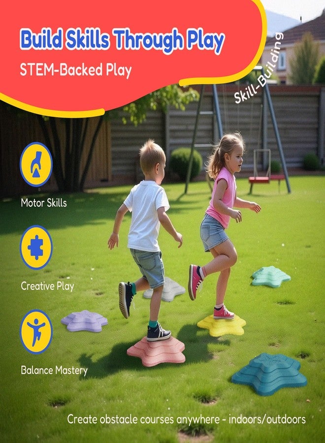 Kinderific Stepping Stones for Kids and Toddlers, 6 Star-Shaped Balance Stones, Sensory Play Toy for Ages 3+, Non-Slip, Indoor Outdoor, Multicolor - Image 3